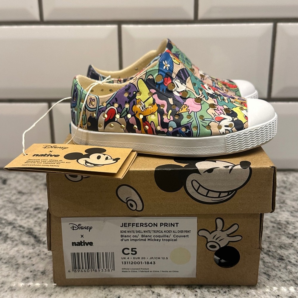 Native x‎ Disney Shoes Jefferson Print Kids C5 Mickey Mouse Tropical All Print